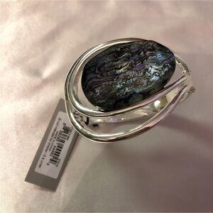 Robert Lee Morris Silver Tone Sculptural Hinged Cuff Bangle Faux Abalone NWT